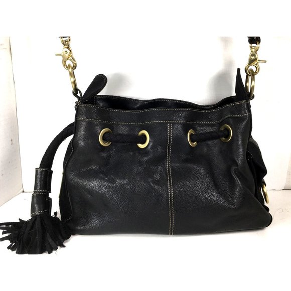 Kenneth Cole Reaction Black Leather and Fabric Satchel Shoulder Bag - Picture 1 of 12